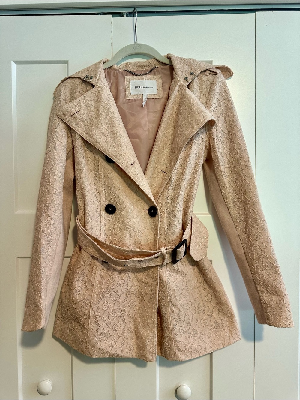 BCBGeneration Blush Lace Trench Coat with Belt